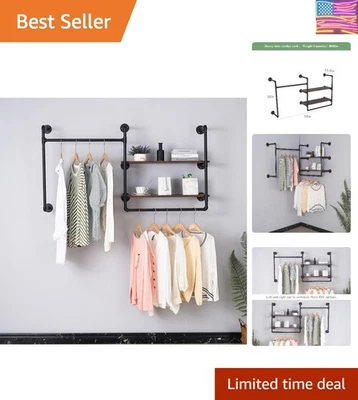 Elegante perchero negro montado en la pared con 2 estantes - Perfecto para espacios comerciales Foto 1 de 4