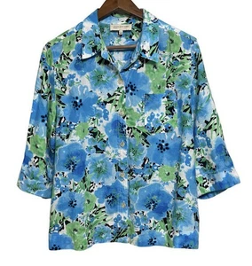 Jones NY Women’s Size XL 100% Linen Floral Button Up Blouse Summer Button Up - Picture 1 of 9