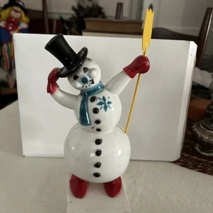 Rare Vintage Snowman , Black Top Hat, Holding Broom , Rosbro - Picture 1 of 24
