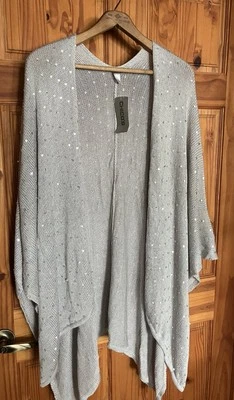 Chicos Longmedo Mantón Lentejuelas Plateadas Suelto Tejido Talla Única Nuevo Cubrimiento Foto 1 de 4