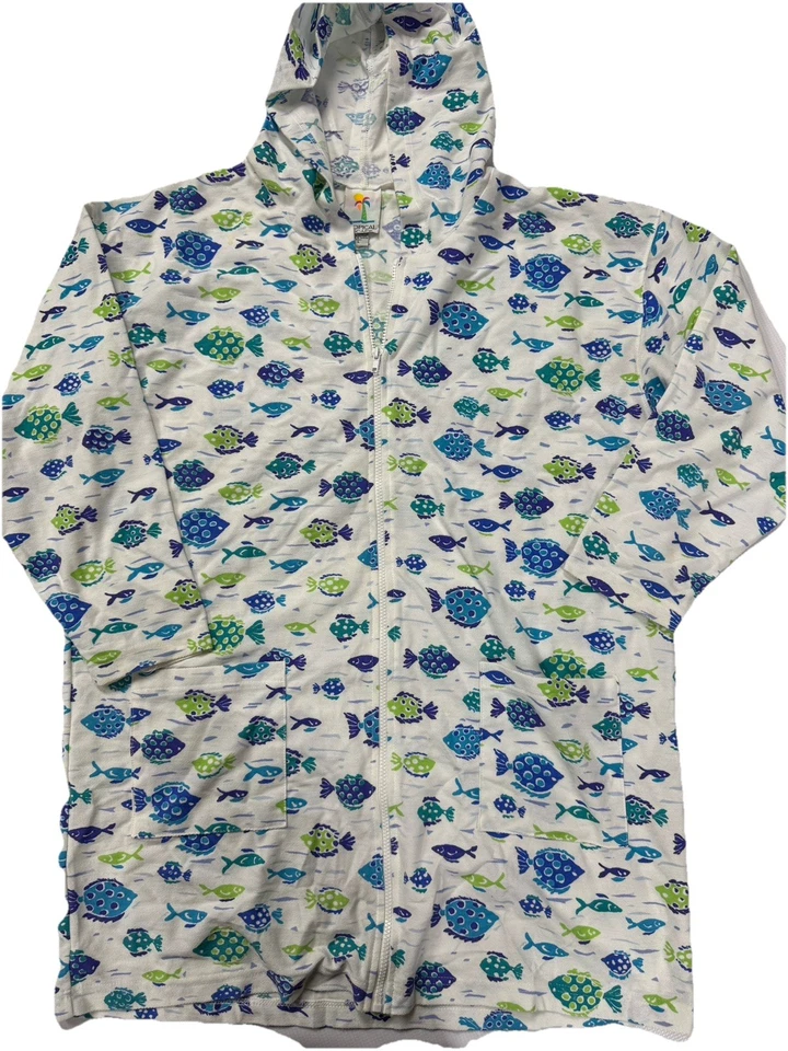 Tropical Escape Fish Mujer Cremallera Completa Terry Playa Vacaciones Cubrimiento Hawaii Vacay Foto 1 de 4