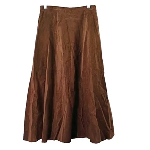 VTG Talbots Brown Suede Midi Flare Skirt Size 12 Lined Equestrian Style Western - Picture 1 of 11