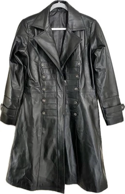 蒸汽朋克 Goth Cosplay 黑色皮革外套夹克 WMs XL 前拉链 — 第 1/4 张图片