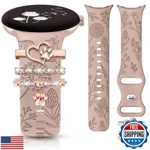 Minyee Floral Engraved Band Charms Compatible with Google Pixel Watch 3 41mm/ - Picture 1 of 5