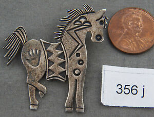 Vintage NAVAJO ALLISON Stamped Sterling Indian Jewelry Pony Pin, NEAT!
