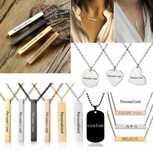 Personalized Stainless Steel Pendant Necklace Custom Engraved Letter Name Date