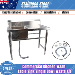 PPAP Commercial Kitchen Wash Table Stainless Steel Sink Single Bowl Waste Kit au - Picture 1 of 15
