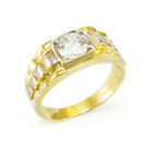 9ct Gold Gents Cz Signet Square 2 Colour Cubic Zirconia President Ring Band Box