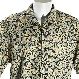 Cutter & Buck Hawaiian Shirt 2XL Floral Tropical Leaves Vines Black Tan - Picture 1 of 6