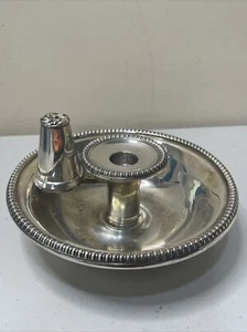 Silverplate Bead Edge Chamberstick Candlestick w Floral Top Snuffer - Bild 1 von 16