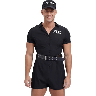 Mens Cop Officer Outfits Policeman Fancy Dress Costume Cosplay Halloween Police - Image 1 of 2