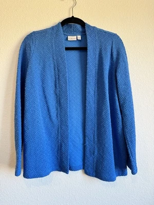 Cárdigan para mujer Kim Rogers azul frente abierto tejido suéter texturizado mediano Foto 1 de 4