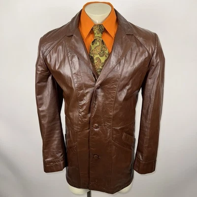 De Colección Años 70 Sears Chaqueta Cuero Gabardina Disco Donnie Brasco Fight Club Hombres 44 Foto 1 de 4