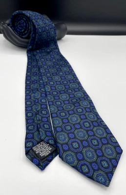 Галстук стойка London мужской 100% шелк галстук ~ синий ~ цветочный ~ длинный 62» ~ сделано в Италии! - Изображение 1 из 4