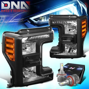 FOR 2017-2019 FORD F250/350/450 SUPER DUTY HEADLIGHTS W/LED KIT SLIM STYLE BLACK - Picture 1 of 12