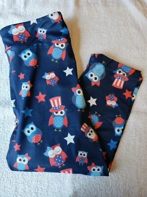 Legging Capri Búho Patriótico Mantequilla Suave Personalizado Niños L/XL Banda de Yoga ¡Nuevo! No LuLaR Foto 1 de 4