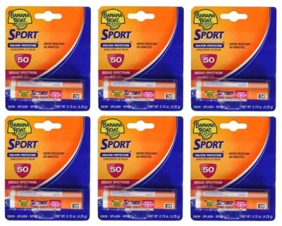 Paquete de 6 - Bálsamo labial protector solar Banana Boat Sport Performance FPS 50,15 oz cada uno Foto 1 de 2