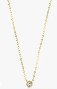 Diamond Solitaire Necklace 14k Yellow Gold for Women , 16” , Gift For Women - Picture 1 of 12