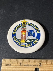 1967 Alaska Purchase Centennial Totem Pole Pin Back Button - Picture 1 of 2