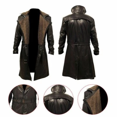 Men's Blade Runner 2049 Ryan Gosling Officer K Brown Trench Coat with Fur Collar - Image 1 of 4