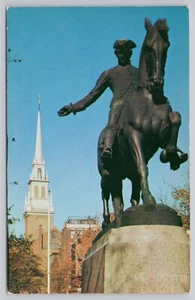 Massachusetts (MA) View Postcard: Paul Revere Statue & Old North Church, Boston - Picture 1 of 2