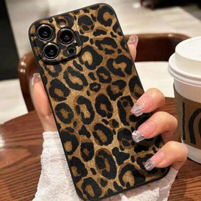 Leopard Print Phone Case For iPhone 16 15 14 13 12 11 Pro Max Shockproof Cover - Image 1 of 4