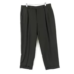 Hart Schaffner Marx Wool Green Pleated Cuffed High Rise Dress Pants 36/27 Lined - Picture 1 of 7