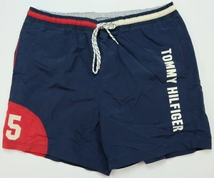 Rare Vintage TOMMY HILFIGER Spell Out #85 Flag Waistband Swimming Trunks 90s L - Picture 1 of 6