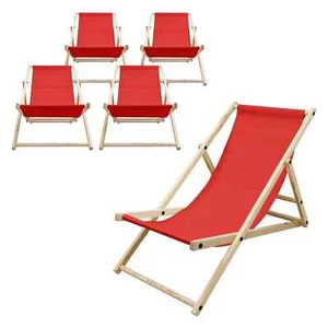 5er Set Liegestuhl Strandliege Sonnenliege Gartenliege Klappstuhl Holz Rot - Bild 1 von 2