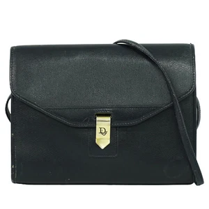 Christian Dior Leather Shoulder Crossbody Bag Navy Gold - Picture 1 of 10