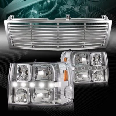 Chrome Housing LED Head Lights + Grille Fit 00-06 Chevy Tahoe/Suburban 1500 2500 - Image 1 of 4