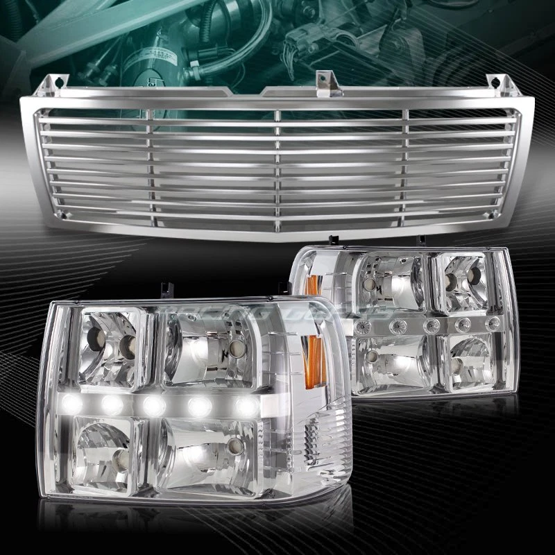 Luces de cabeza LED de carcasa cromadas + rejilla para Chevy Tahoe/Suburban 1500 2500 00-06 Foto 1 de 4