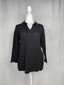 Charter Club V-Neck Cable Knit Sweater Women's L (Black) - Picture 1 of 8