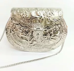 Handmade women Ethnic silver metal vintage clutch brass metal purse bridal bag - Picture 1 of 9