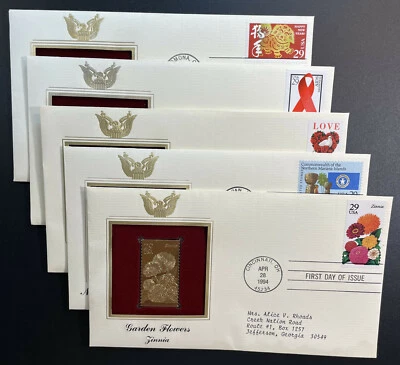 US #2804,2806,2814,2817,2830 FDC - Gold Replica Covers - 1993/1994 [CVR148] - Image 1 of 4