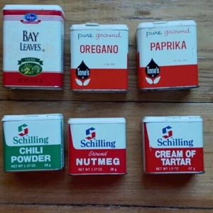 6 Vintage 2 Tone's 3 Schilling 1 Kroger Gewürzdosen zum Dekorieren Country 6 - Bild 1 von 6