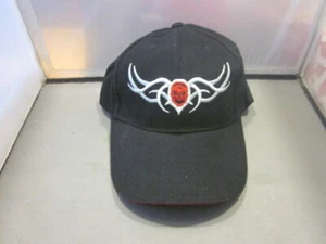 Fighter X Sports Fitted Hat Black Cap WHITE FLAMES ORANGE FACE NEW ADJUSTABLE - Picture 1 of 5