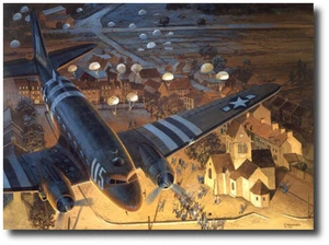 Estampado Ste-Mere-Eglise de Tom Freeman - C-47 Dakota - Normandía Día D - Imagen 1 de 1