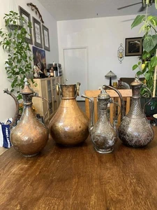 Lot of 4 Antique Middle Eastern Copper & Brass Ewers Water Pot Hand Engraved  - Picture 1 of 8