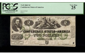 1862 $2 Confederate Note, T-43 - Picture 1 of 2