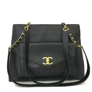 CHANEL CC Logo Grained Calfskin Chain Shoulder Tote Bag Black/8BJ0335 - Picture 1 of 12