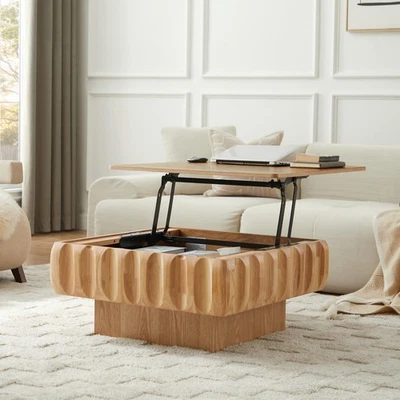 Modern Square Solid Wood Lift Top Coffee Table with Hidden Storage Compartment - Image 1 of 4