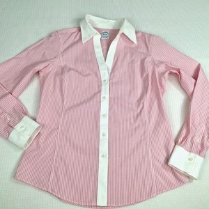 Brooks Brothers Women’s Blouse Top Size 10 Pink Fitted Striped Button Up Down LS - Picture 1 of 23