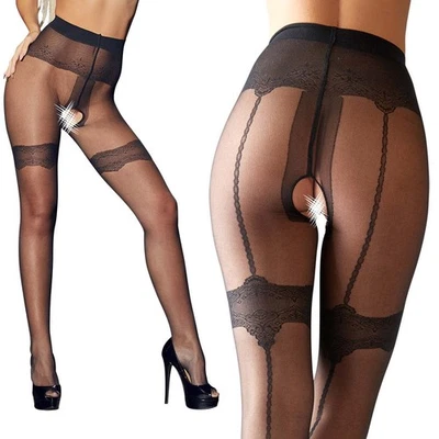 Sexy Damen Dessous Straps-Strumpfhose mit Naht schwarz Erotik Reizwäsche "Vasila - Bild 1 von 4