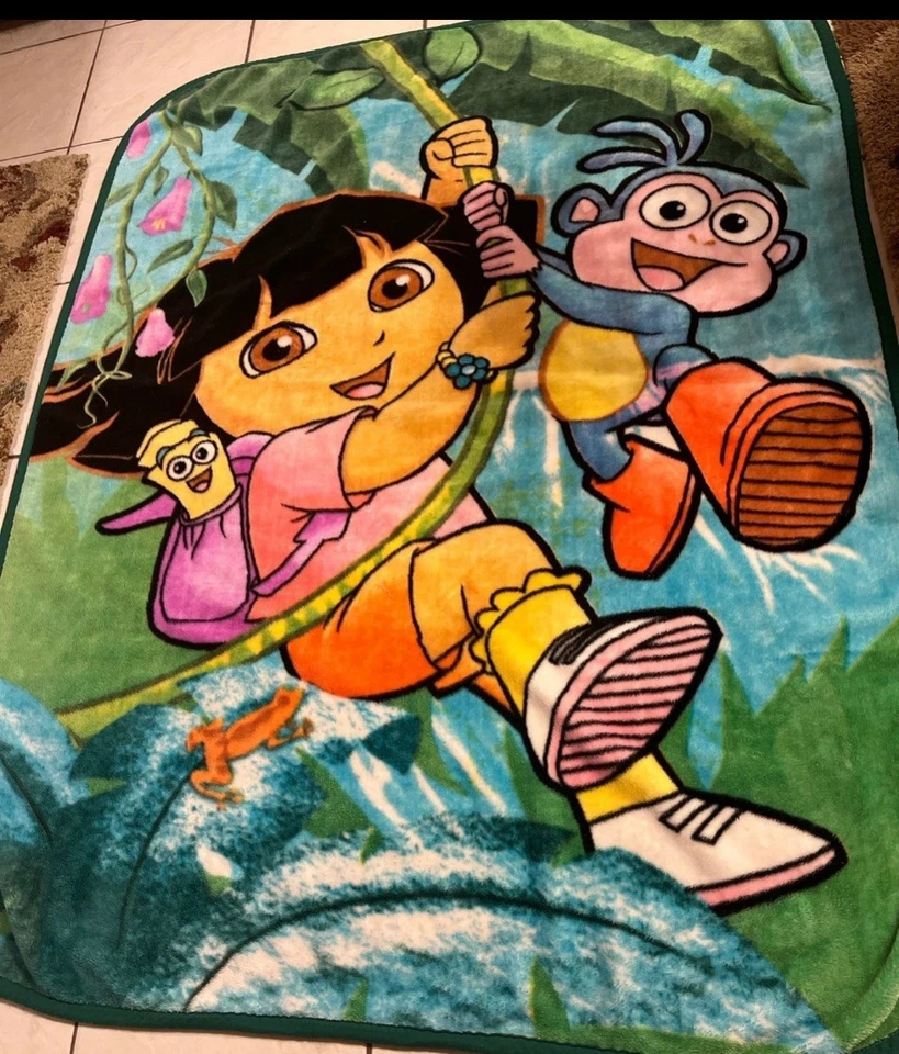 Vintage Dora The Explorer & Boots plush Blanket 72x61 very large Nick Jr  - Image 1 of 1