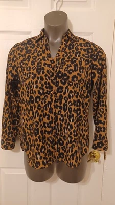 Talbots Button Down V-Neck Long Sleeve Leopard Print Top Blouse Medium  - Image 1 of 4