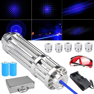 10W Adjustable Blue Burning Laser Pointer Visible Dot Torch Light Rechargeable - Image 1 of 4