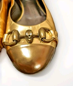 PHILIPP PLEIN gold LEATHER BALLET FLATS with metal buckles and a skull size 37 - Picture 1 of 7