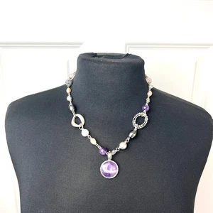Michael Dawkins 925 Sterling Silber Halskette Amethyst Rosenquarz Perle Bead - Bild 1 von 11