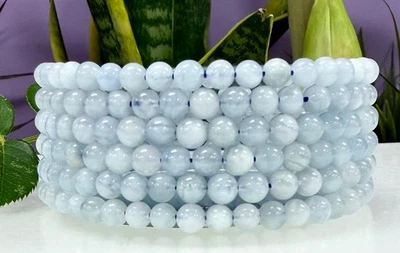 Atacado 6 peças pulseira elástica natural água-marinha 5mm 7,5” cristal cura - Imagem 1 de 4